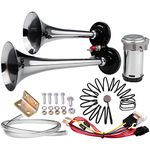 FARBIN Car Horn 12V 150db Super Loud Air Horn, Chrome Zinc Dual Trumpet Air Horns, Truck Horn with Compressor Wire Harness and Button, for Any 12V Vehicles (Standard Edition + Button, 12V)