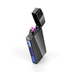 Dual Arc Plasma Lighter with Battery Indicator and Gift Box, USB Rechargeable Windproof Flameless Electric Lighter with for Fire Outdoors Adventure Camping Hiking