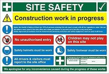 Seco Site Safety, Construction Work in Progress Sign, 600mm x 400mm - 4mm Fluted Board