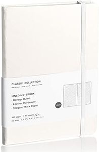 EMOMAS Lined Journal Notebook, (White), 160 Pages, Medium 5.7 inches x 8 inches - 100 gsm Thick Paper, Hardcover