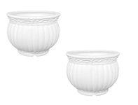 Garden's Decorative Designer Round Shape White Kanha Matki Flower Plastic Pot for Table, Balcony, Office, Home, Best for Gift Also - Pack of 2 (Kanha Matki 12 Inch Set of 2)