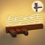 YuanDian Light Up Guitar Wall Mount with Pick Holder, LED Wooden Guitar Hanger USB Powered for Acoustic, Electric, Bass, Ukulele, Mandolin Display and Storage, Guitar Gifts for Guitar Players Men
