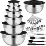 WEPSEN Mixing Bowls Set, 27PCS Stainless Steel Mixing Bowl with Lid Set, Large Nesting Bowls 7, 4.5, 3, 2.5, 2, 1.5QT, Measuring Cups and Spoons Baking Utensils Metal Bowl for Kitchen Prep