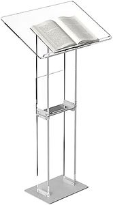 HMYHUM Acrylic Podium Stand, Clear Lecterns & Pulpits for Classroom, Weddings, Churches, Speech, with Storage Shelf, Metal Base, 23.6" L x 15.7" W x 46.1" H, Modern