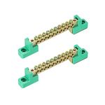 sourcing map Terminal Ground Bar Screw Block Barrier Brass 10 Positions Green for Electrical Distribution Pack of 2