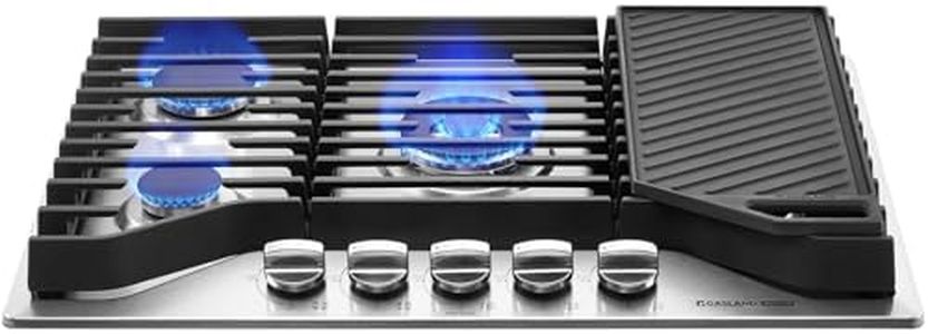 GASLAND Master Series 30 Inch Gas Cooktop with Griddle PRO GH3805SS1FC with 5 Burners, CSA certified,120V Plug-in, NG/LPG Convertible
