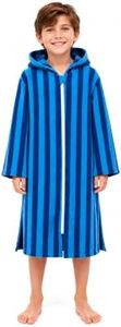 Alix & Belle Kids Hooded Towel Poncho with Zipper, 100% Cotton Soft & Absorbent Changing Robe for Boys & Girls, Swim Cover Up for Beach, Pool & Bath 11-13Years Blue Stripes
