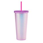 ALINK Studded Tumbler with Lid and Straw, Plastic Water Bottle, Iced Coffee Travel Mug Cup - Pink