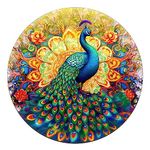 Wooden Puzzles for Adults, 338pcs Mandala Peacock Wooden Jigsaw Puzzles for Adults, Unique Animal Shape Puzzles with Box, 35x35cm Wooden Puzzle for Family Game and Birthday Gifts