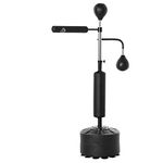 Soozier 3-in-1 Boxing Punching Bag Stand with 2 Speed Balls, 360° Reflex Bar, PU-Wrapped Bag, Adjustable Height