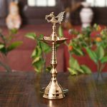 Collectible India Brass Peacock Mahabharat Diya Oil Lamp (Golden, 10.5 X 3.5 Inches )