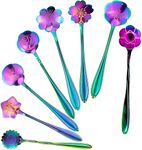 Trubliz 8Pcs Rainbow Flower Spoon Set, Stainless Steel Reusable Long Handle Spoon, Colorful Scoop Spoon Teaspoons Coffee Sugar Stirring Spoon Dessert Cake Spoons