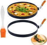 2 Pack 8 Inch Pancake Mold Omelette Ring for Griddle, Omelet Ring Pancake Ring with Insulated Handle, Stainless Steel Nonstick Round Egg Cooker Rings with Oil Brush for Fried Egg Omelet Breakfast