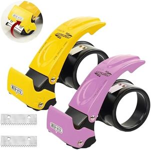 Y-Nut Blade Safety Cover Packing Tape Dispenser Gun 2-Inch, 2 Pack Metal Tape Gun with Safety Protection, 3-Inch Inner Paper Core (Pink + Black Yellow)
