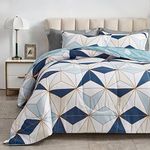 FlySheep 3 Piece Modern Triangles Comforter Set King Size, Blue and Navy Geometric Bedding Set for All Season, Ultra Soft Microfiber Reversible Comforter + 2 Pillow Shams