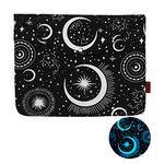 Glow in The Dark Moon and Star Padded Book Sleeve with Button and Extra Pocket, 11 x 9 Inch, Book Covers for Paperback, Book Lovers Gifts