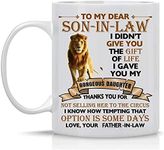 MOSOTA Funny To My Dear Son-in-law Coffee Mug, Son In Law Gift from Father-in-law, Personalized Son in Law Mugs for Christmas or Birthday Gift , White Ceramic Mugs 11 Oz