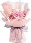 Laelfe Forever Flower Bouquet with 3pcs Preserved Roses for Delivery Prime, Natural Long Lasting Fresh Flowers Small Bouquet Gift for Mother's Day Wife Girlfriend Kids Mom Grandma Birthday(Pink)