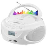 Gelielim CD Player for Home, Bluetooth Portable Boombox with AM/FM Radio, Stereo Sound, Big Buttons for Seniors & Low Vision, AC/Battery Powered Top-Loading CD Player, USB/AUX/Headphone Jack (White)