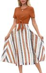 F·Y·YIYI Summer Dresses for Women Boho Cotton Short Sleeve Dress Empire Waist Flowy Casual Maxi Dress with Pockets, Brown, Medium Tall