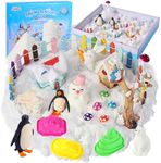 FIIOEOY Snow Sensory Bin, Play Sand Art Kit for Kids with Sensory Sand, Arctic Animal Figures, Winter Wonderland Sensory Snow Toy Birthday Gift for Toddler Ages 3 4 5 6 7 8