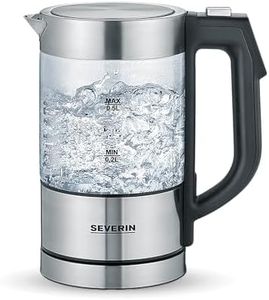 SEVERIN Digital Mini Glass Kettle, Compact Kettle with Temperature Selection, Electric Kettle with Limescale Filter, Glass/Brushed Stainless Steel/Black, WK 3458