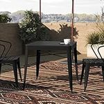 Taylor & Logan Wylie Patio Dining 4 with Faux Wood Table Top Slats in Black, 31.5" Square