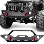 Front Bumper for Jeep 2018-2023 Wrangler JL/JLU Unlimited, 2007-2018 Wrangler JK/JKU, 2020-2023 Gladiator JT, HAWKLEY Rock Crawler Front Bumper with Winch Plate Mounting | D-Ring | Fog Light Holes