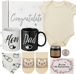 Pregnancy Gifts for First Time Moms New Mom Gift Box New Parents Gifts Includes Mom and Dad Mug Baby onesie Socks Drooling Bib Decide Coin Aromatherapy Candle for Baby Shower Gender Reveal Party Gifts