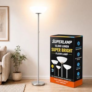 Super Bright Floor Lamp 8000LUMEN - DIMMABLE 30K Energy-Efficient Standing Lamp with Cement Base - for Living Room and Bedroom - Matte Finish, Modern and Elegant Design (Silver)