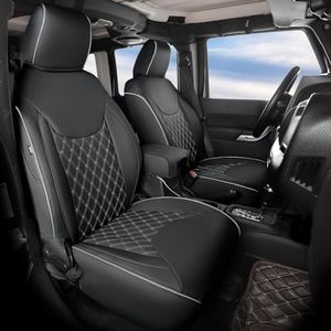 GIANT PANDA Jeep Wrangler 4 Door JK 2013-2017 Full Set Car Seat Covers for Sahara Sport Rubicon Unlimited Willys Wheeler Altitude, Customized Faux Leather - (Black+Gray)