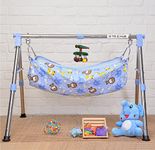 A to Z Hub Baby Boy's and Girl's Portable Folding Swing Cradle/ghodiyu/parna/jhula, with Free Baby Cotton Hammock. (Super Folding Nri (Blue))