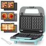 Baker’s Friend 3 In 1 Waffle Maker with Removable Plates, Square Waffle Iron Removable Plates, Pancake & Sandwich Maker Press, Grilled Cheese Maker, Non-stick, Stainless Steel, UK Plug, Aqua
