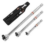 HORUSDY 3-Piece Breaker Bar Set, 1/4'', 3/8'' & 1/2'' Drive, Heavy Duty Breaker Bars, 6'', 10'', 15'' Length, with 180° Rotatable Head, Chrome Vanadium Steel Made.