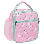 Bagseri Lunch Bag for Girls, Insulated Lunch Bag for Kids, Portable Lunch Cooler Bag for School, with Bottle Holder, Water-Resistant Lining, Pink Unicorn