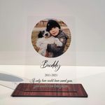 Shaivya Personalised Pet Condolences Gift for Loss Dog, Acrylic Photo Frame Plaque with Wooden Stand, Best Sympathy Gift For Pet Loss, Pet Dog Memorial Gift