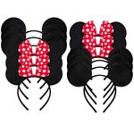 Amycute 12 Pcs Mouse Ear Headband, 6 Pcs Red Bow Headbands And 6 Pcs Solid Black Headbands for Adults and Kids Birthday Party Bag Favors (12 Pcs)