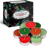 Christmas Candles Scented Candles Tea Lights Candles - Votive Candles Bulk with 4 Fragrance Scented Tealights Candle Set 64 pcs - Holiday Joy, Peppermint, Gingerbread, Balsam & Cedar - Tea Candles