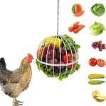 GSHWXD Hanging Chicken Feeder - 7.1 Inch Large Iron Chicken Veggie Treat Ball - Sturdy Chicken Treat Holder with 15.7 Inch Hanging Chain - White