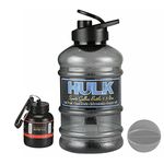 DOVEAZ® Gym Water Gallon with Protein Funnel & Container with Key-Chain | Gym Bottles for Men | Gym Bottle | Hulk Gym Gallon | Gallon Bottle for Gym | 1500 Ml Gallon (Black)