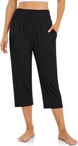 UEU Women's Plus Size Hight Waisted Pocketed Pocketed Capri Loose Yoga Pants Comfy Lounge Pajama Sweat Capris Sweatpants with Pockets(Black,XL)