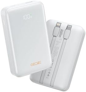 Qecvec Power Bank,Portable Charger 20000mAh with 2 Built-in Cables, 22.5w Fast Charging Battery Pack, LED Display Backup Battery, Travel Battery Pack for iPad, iPhone Samsung and More (Grey)