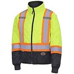 Pioneer High Visibility Reflective Insulated Freezer Jacket - Hi Vis Men’s Work Jacket - Quilted– Gusseted Action Back – Yellow/Green