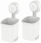 LEVERLOC Suction Toothbrush Holder 2 Pack, Drill-free Removable Shower Toothbrush Holder for Wall, Powerful Toothpaste and Toothbrush Suction Cup in Shower, Self-draining Razor Holder Tableware Holder