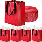 Dicunoy 40 Pack Non-woven Party Bags, Reusable Gift Bags with Handle, Red Glossy Shopping Tote Bags, Stylish Welcome Bags for Wedding for Bridal Shower,Party Favors,Thanks Giving Days