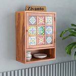 Zivanto Sheesham Wood Kitchen Cabinet for Home | Wall Mounted Kitchen Rack with Storage | Wooden Kitchen Unit/Organizer with 1 Door & 1 Shelf Storage | Kitchen Furniture with Storage | Honey Finish