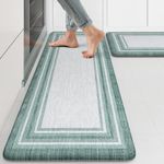 KIMODE Anti Fatigue Kitchen Mats,Farmhouse Kitchen Rugs Non Slip Rubber Backing,Waterproof Kitchen Mat for Floor,Cushioned Standing Mat for Kitchen,Laundry,Sink,Desk,Green