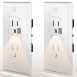 SOZULAMP Wall Receptacle Outlets with Night Light-Easy to Install,Automatic On/Off Sensor-15 Amp White Decorator Tamper Resistant Receptacle-Illuminated TR Socket with Wallplate(2Pack,Warm White LED)