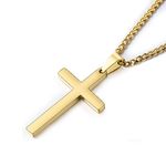 USEEDOVIA Cross Necklace for Men, 316L Stainless Steel Mens Necklace with Cross Pendant, Gold Link Chain (55+5cm) Christmas Religious Birthday Gifts for Him Boys