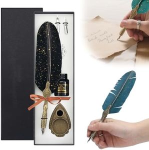 lulupureclean Handcrafted Vintage Feather Pen and Ink Set, 2025 New Antique Writing Pen, Feather Calligraphy Pens for Gift, Classic Vintage Quill and Ink Set, Decorative Pens Nibs for Writers (Black)